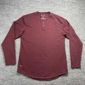 BYLT Basics Drop Cut Long Sleeve Henley Lux Maroon Burgundy Mens Large L Shirt